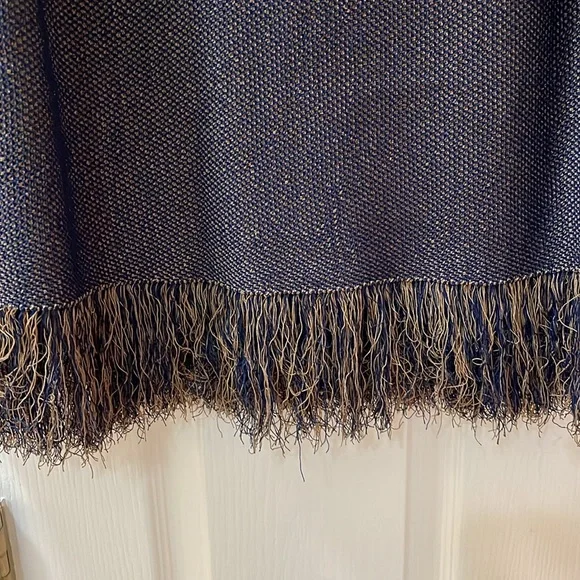 Jcrew A-line midi sweater skirt, light pecan/ navy, fringe wrap sizeL, nwt - Picture 6 of 10